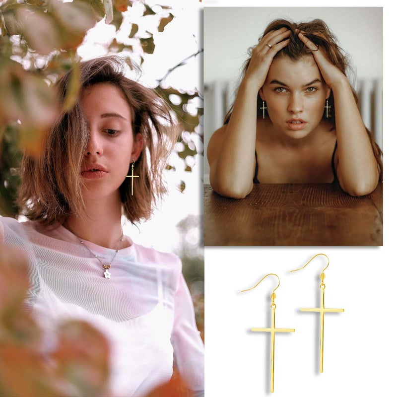 Jeka Cross Long Dangle Earrings for Women Stainless Steel Fashion Jewelry Gold Valentines Day Gifts for Women - Image 3